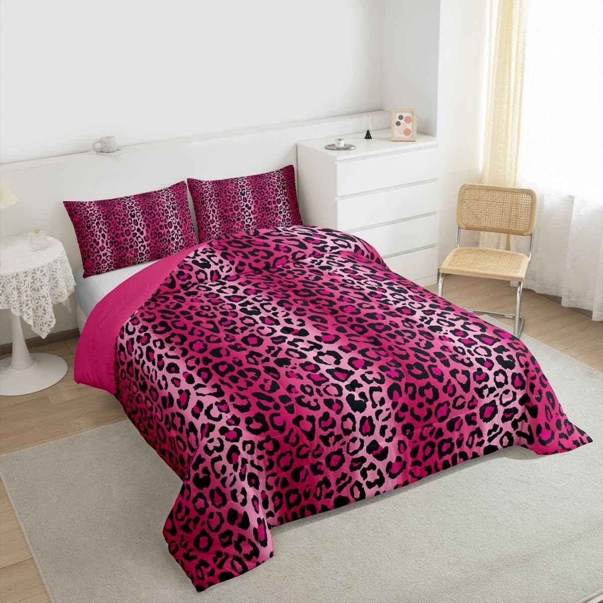 Leopard Print Comforter Women Cheetah Print Comforter Set For Kids Girls Pink Red Black Sexy Luxury Bedding Set Ultra Soft Decor Africa Animal Wildlife Duvet Set Reversible Twin Size Quilt Set