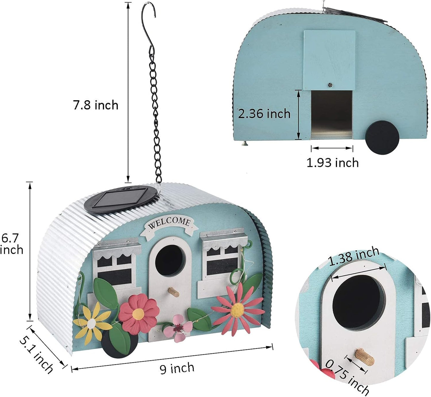 BAYN Bird Houses for Outside Decorative with 10 LEDs Solar String Lights Humming Bird Houses for Outside Hanging Handwork Bird Nest Garden Decor Outdoor