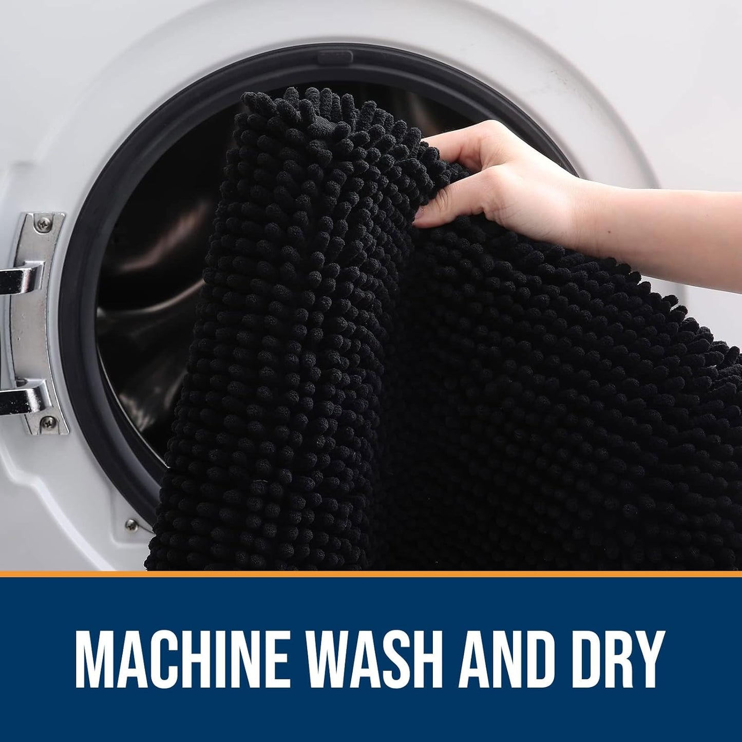 OLANLY Dog Door Mat for Muddy Paws 40x32, Absorbs Moisture and Dirt, Absorbent Non-Slip Washable Doormat, Quick Dry Chenille Mud Mat for Dogs, Entry Indoor Entryway Carpet for Inside Floor, Black