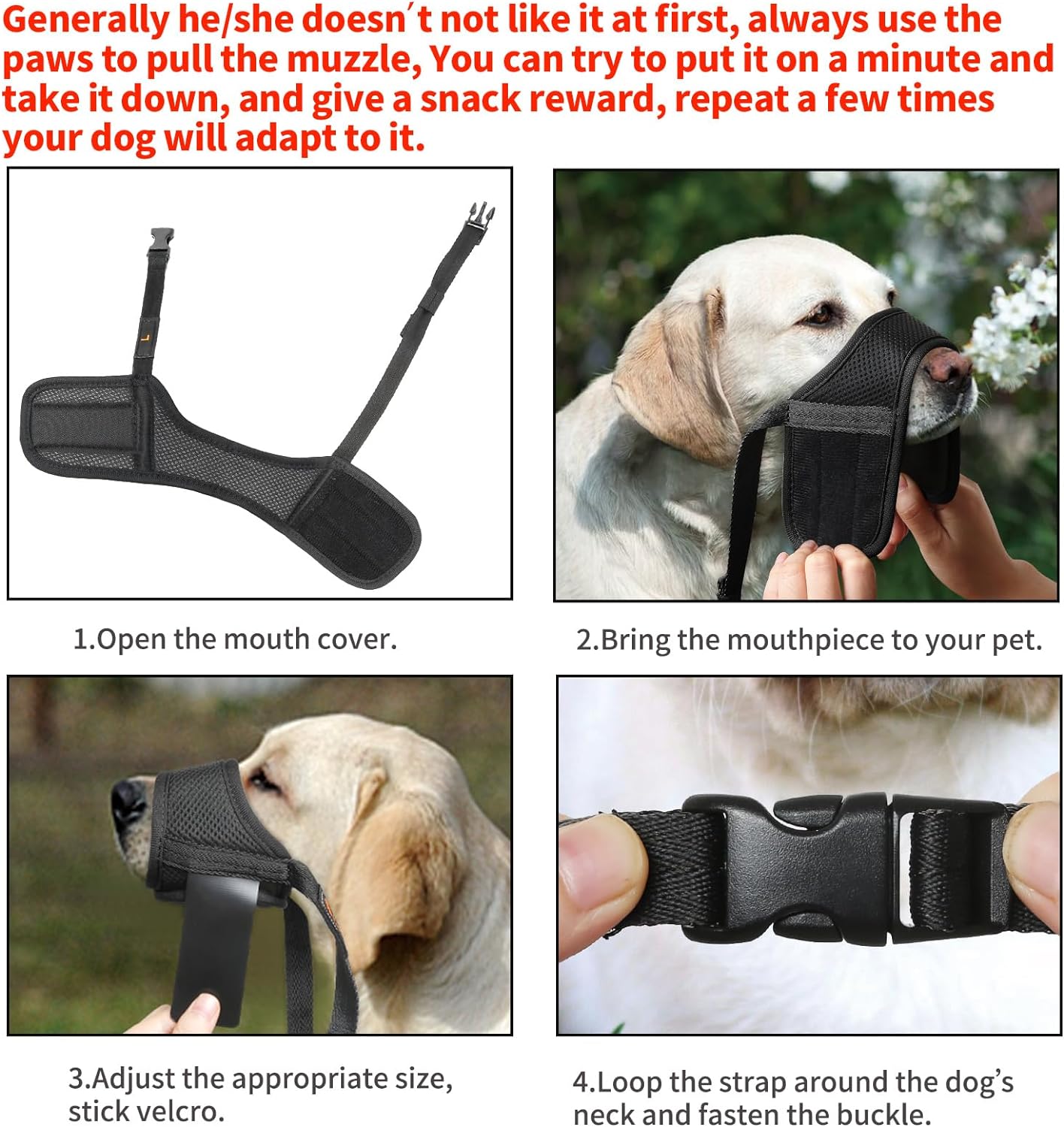 HEELE Dog Muzzle,Soft Nylon Muzzle Anti Biting Barking Chewing,Air Mesh Breathable Drinkable Adjustable Loop Pets Muzzle for Small Medium Large Dogs 4 Colors 4 Sizes (Black, M)