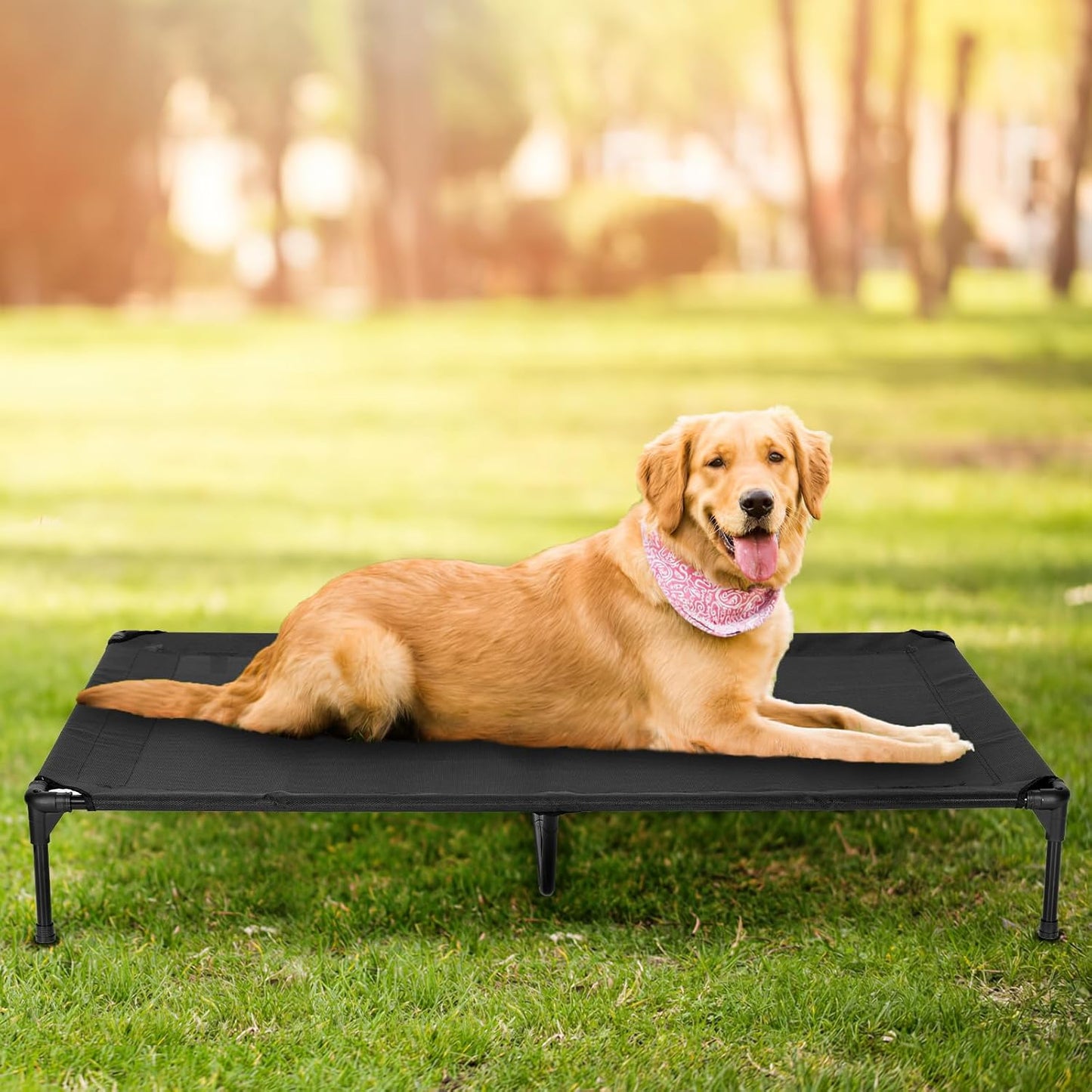 Elevated Dog Bed for Outdoor, Large Raised Dog Cot with Washable Mesh, Cooling Pet Cot Chew Proof for Outside Camping, 42"x30" Brown