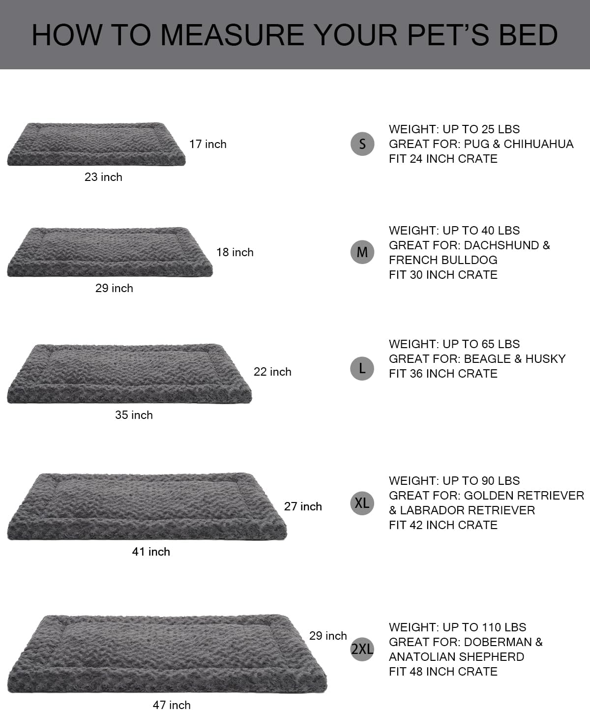 Washable Dog Bed Mat Crate Pad Soft Fluffy Pet Kennel Beds Dog Sleeping Mattress for Large Jumbo Medium Small Dogs, 48 x 30 Inch, Gray