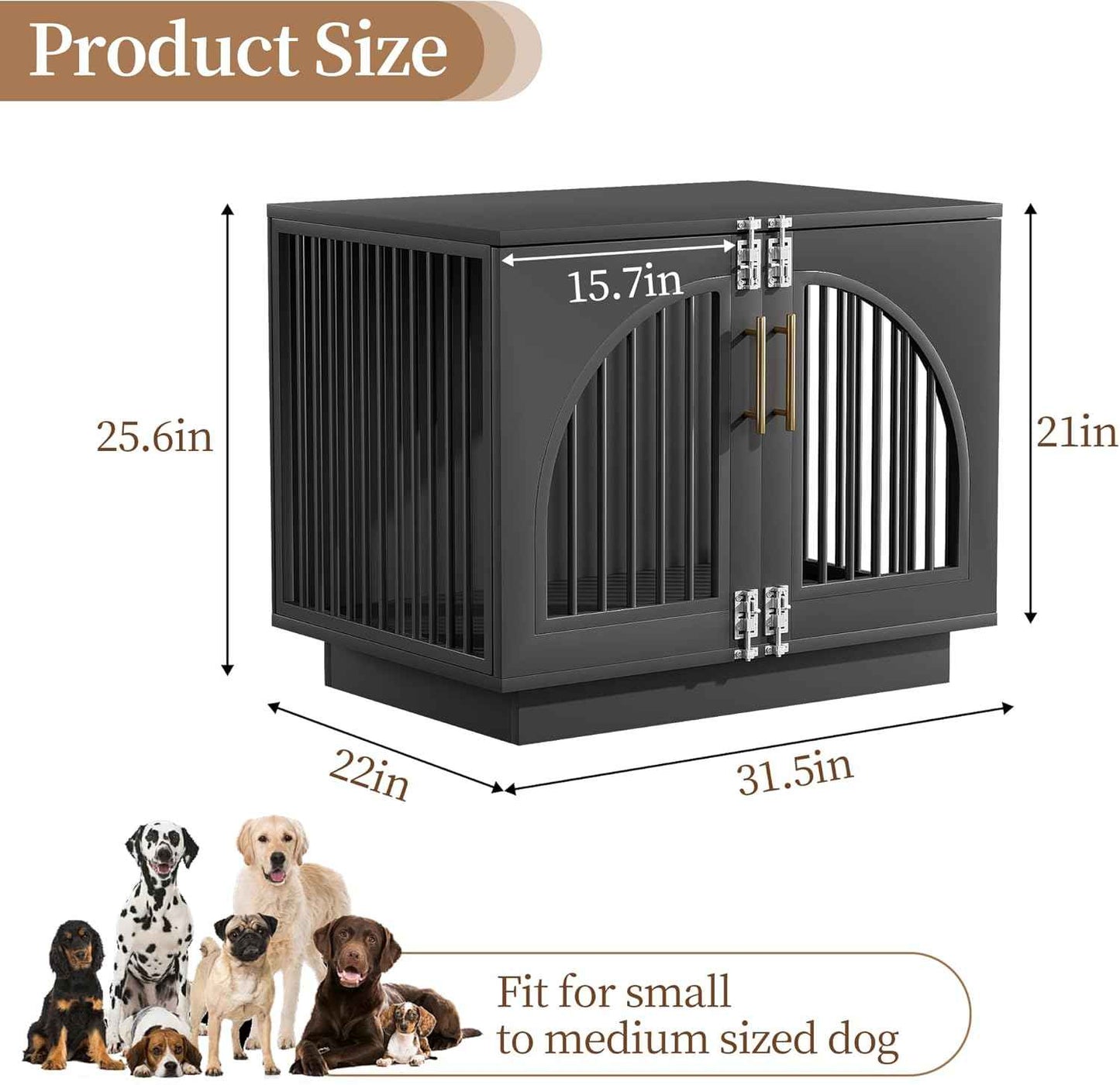 Kepptory Wooden Dog Crate Furniture End Table, Decorative Pet Kennel with Double Doors & Secure Latches for Small Medium Dogs, Black