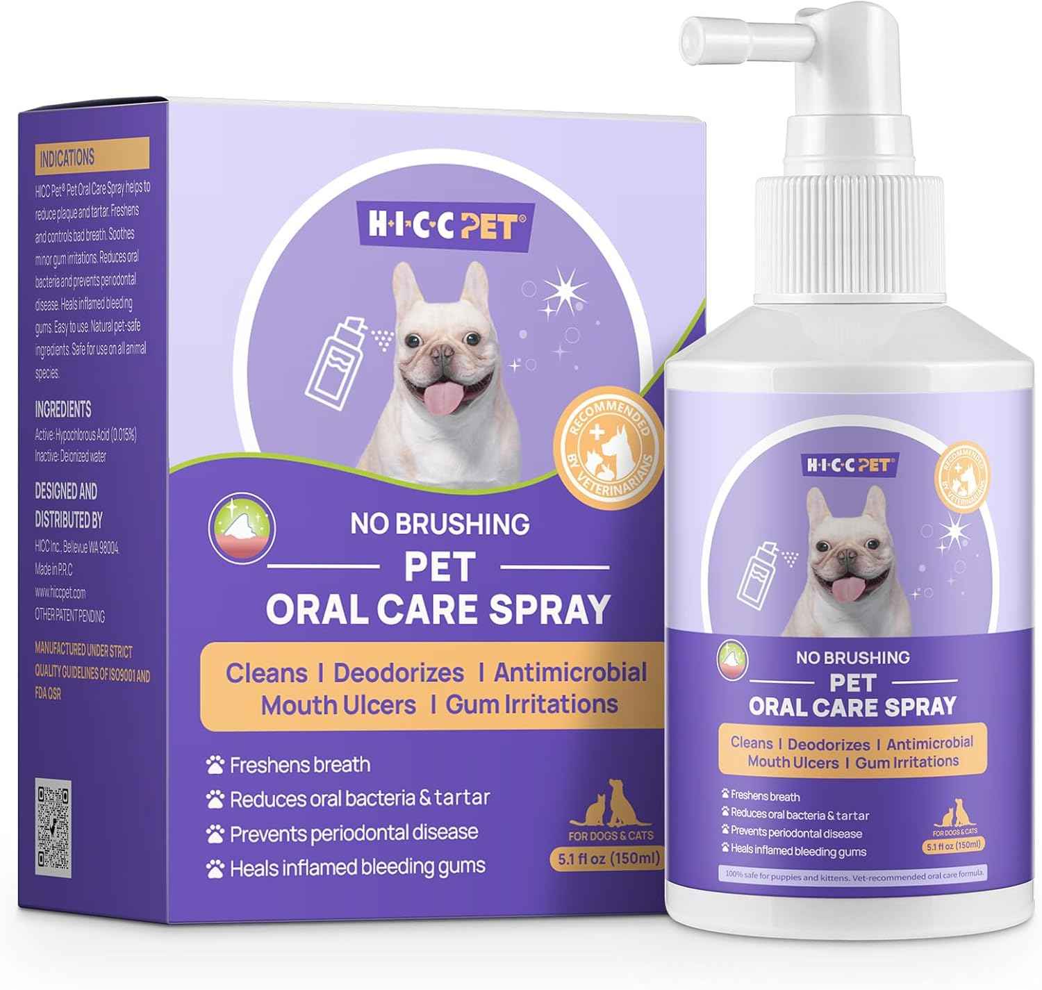 HICC PET Dog Dental Care Spray, Vet-Trusted Breath Freshener & Teeth Cleaning Spray, Eliminate Bad Breath, Support Healthy Gums, Help Reduce Plaque & Tartar, No Brushing, 5.1 Fl Oz
