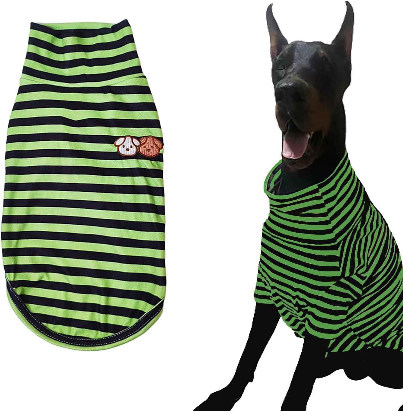 Turtleneck Dog Shirts for Large Dogs, Striped T-Shirt Comfy Stretchy Shirt Puppy Sweater Warm Costumes Pet Pullover Clothes for Big Breeds (Green Striped, 5X-Large)