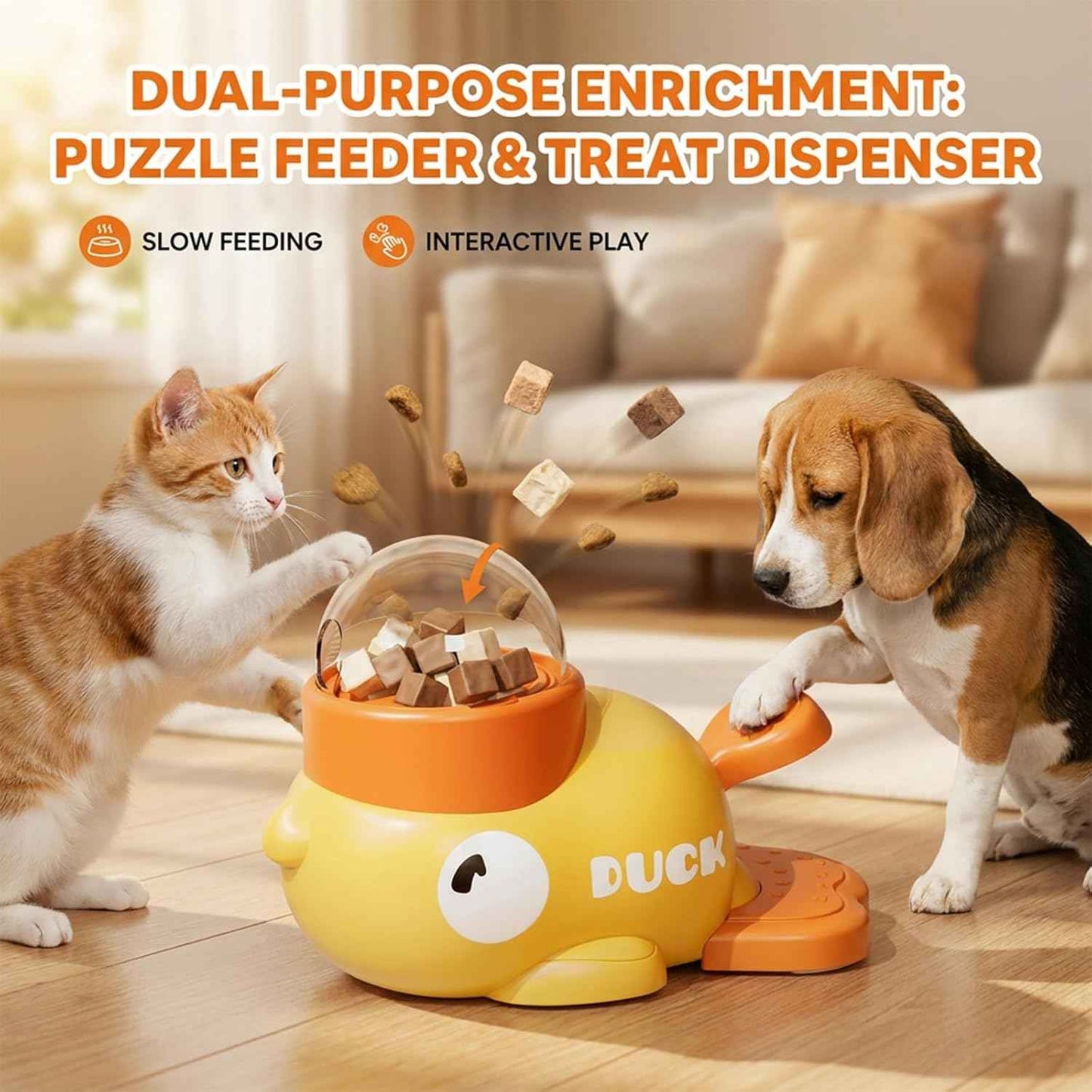 fuzzibud Cat Treat Toy, Duckie Puzzle Cat Feeder,Interactive Dog Toys Food Puzzle Slow Feeder, Cat Treat Dispenser Toy Duck-Shaped Enrichment Toy for Small Medium Dogs and Cats (Yellow)