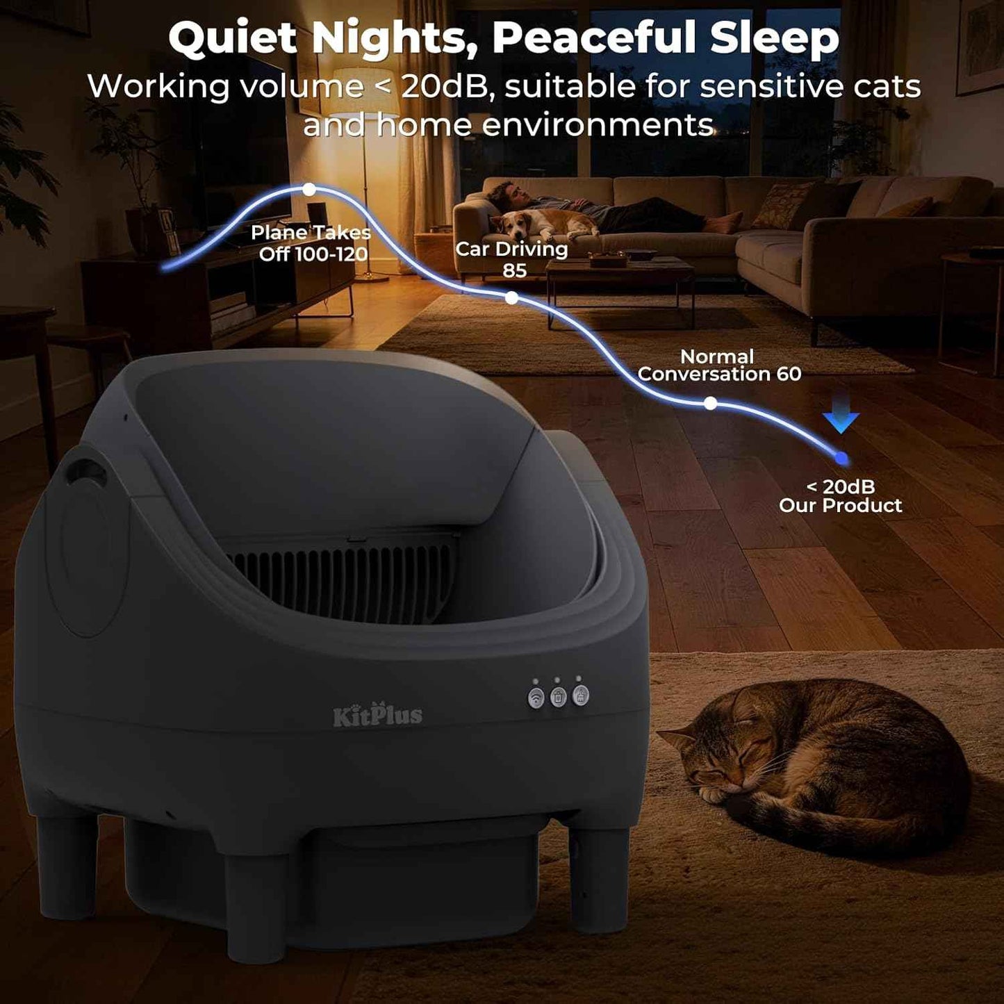 Self Cleaning Litter Box, Automatic Cat Litter Box-APP Control, Open-Design Electric Litter Box, Safety Anti-Pinch, Odor-Free Waste Disposal Includes Trash Bags, Suitable for Multiple Cats, Grey