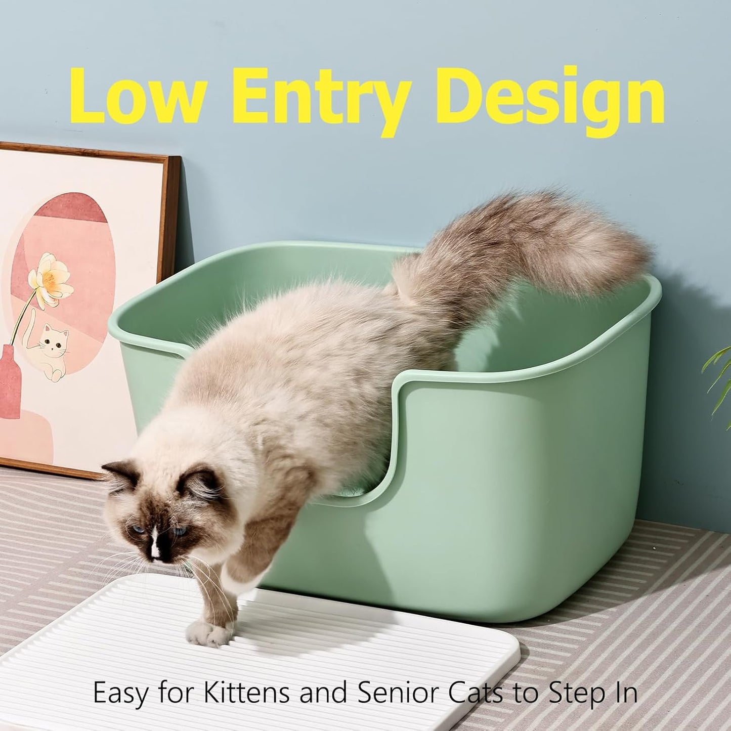 SpaceTime Extra Large Litter Box with High Sides,XL Low Entry Multi Cat Litter Pan for Kittens,Jumbo Litter Boxes for Big Cats,Anti-Splashing Cat Boxes for Indoor Cats,Open Top,Easy to Clean (Grey)