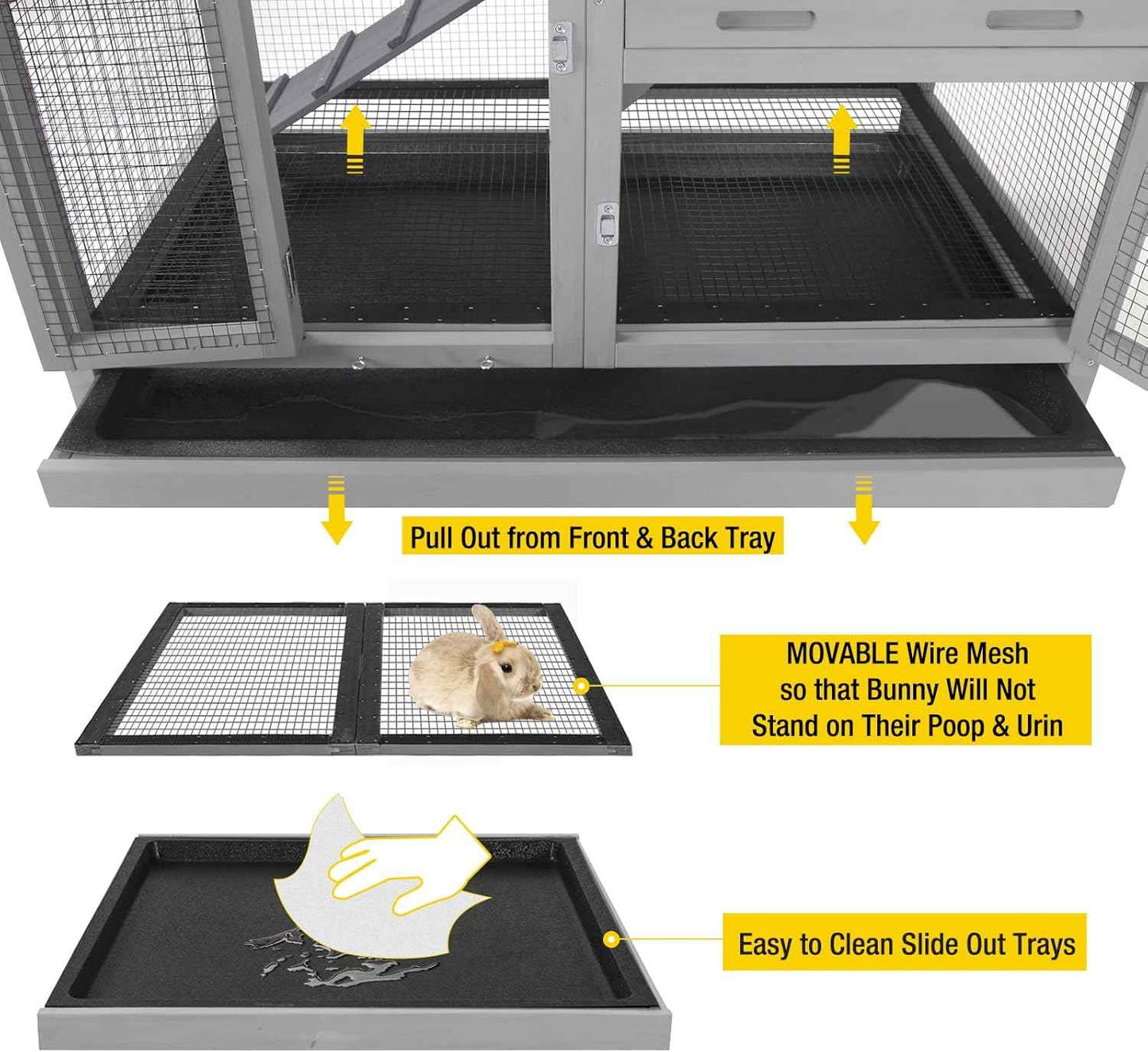 Aivituvin Rabbit Hutch Large Wooden Bunny House Guinea Pig Cages on Wheels, Two Trays, Indoor Outdoor