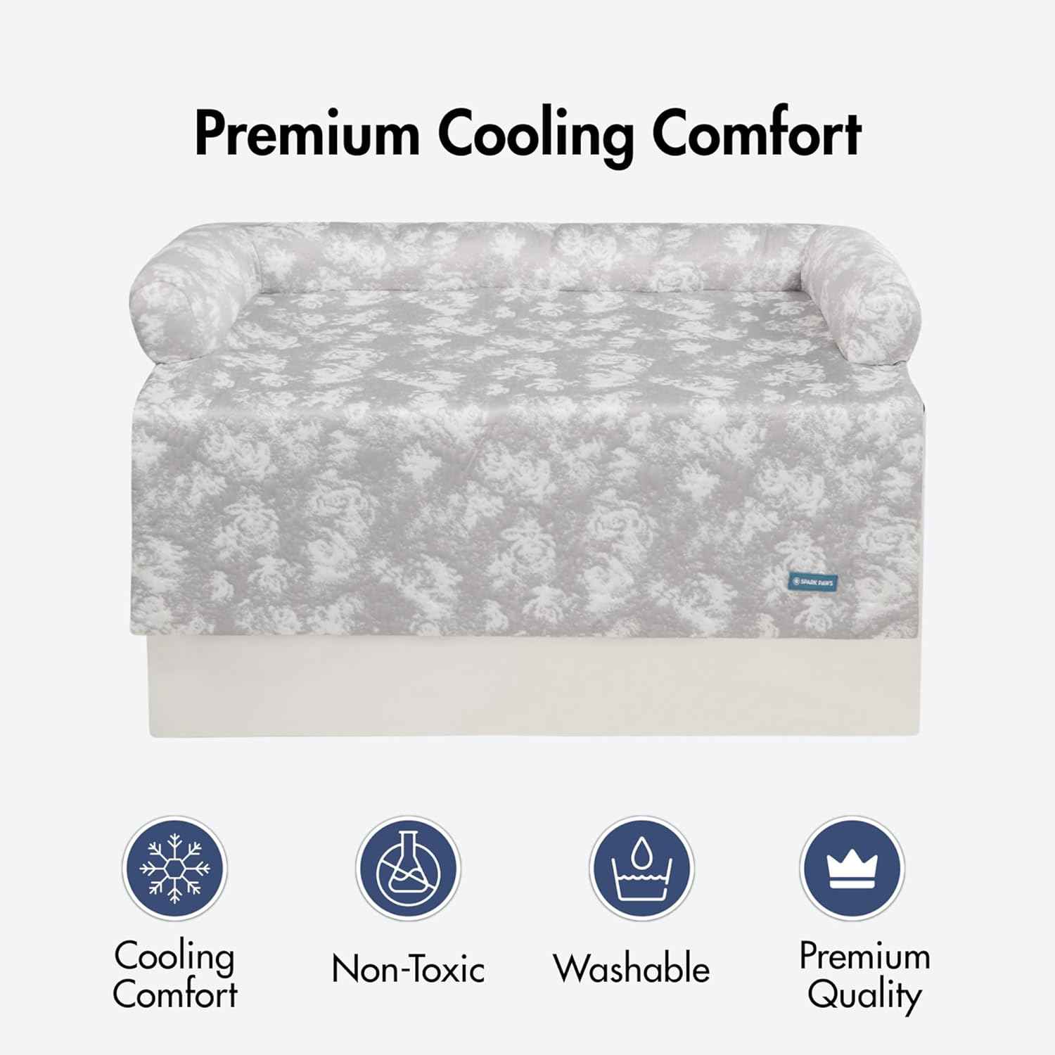 Spark Paws Cooling Couch Cover Dog Bed, Furniture Protector Mat, Non-Toxic Washable Pet Cooling Pad for Large & Small Dog - Cloud Grey - Size S