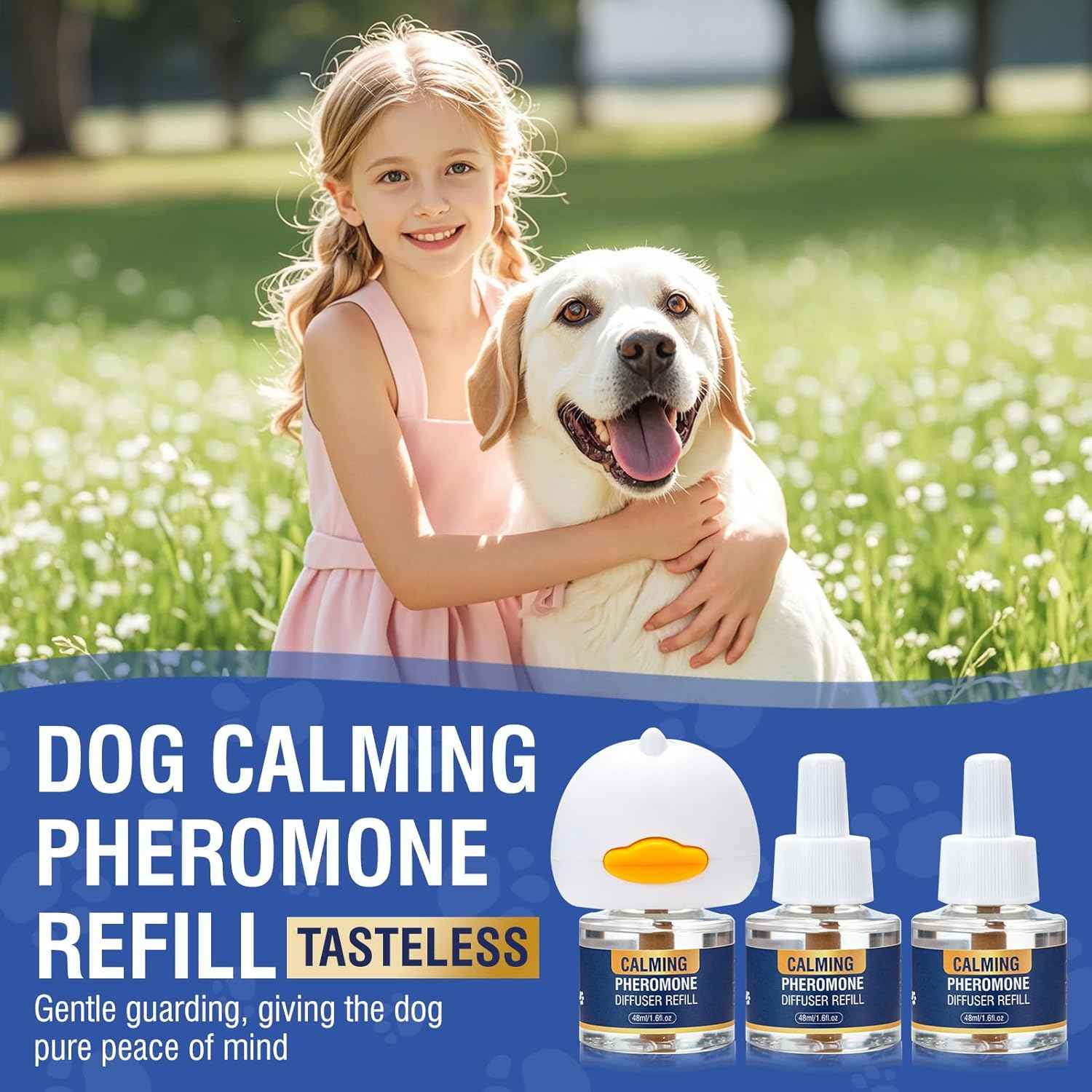 Calming Diffuser 4 in 1 Dog Pheromone Appeasing Pet Pheromones Diffuser to Calm Kit (Plug in+ 3 Pack 48ml Refill) for Anxiety Relief Reduce Barking Aggression Fighting Stress