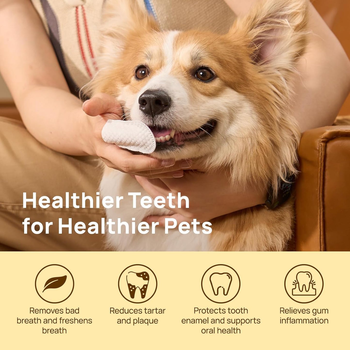 HICC PET Teeth Cleaning Wipes for Dogs & Cats, Remove Bad Breath by Removing Plaque and Tartar Buildup No-Rinse Dog Finger Toothbrush, Disposable Gentle Cleaning & Gum Care Pet Wipes, 50 Counts