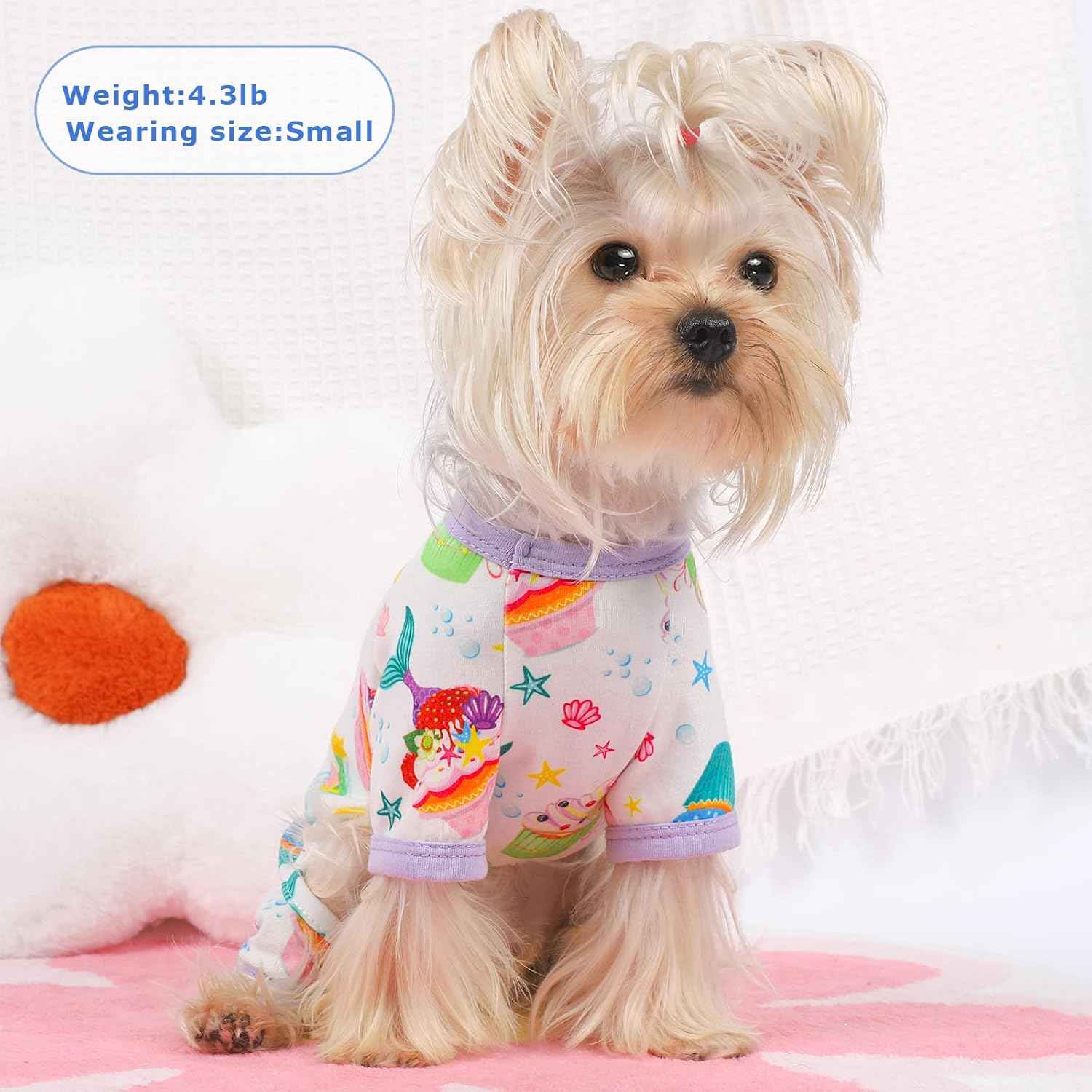Dog Pajamas Pjs Summer Fall Dog Clothes for Small Dogs Girl - Boy - Medium Size Dogs, Soft Stretchy Puppy Clothes Doggie Onesies Cat Pet Jammies Outfit (Cake Purple, Small)