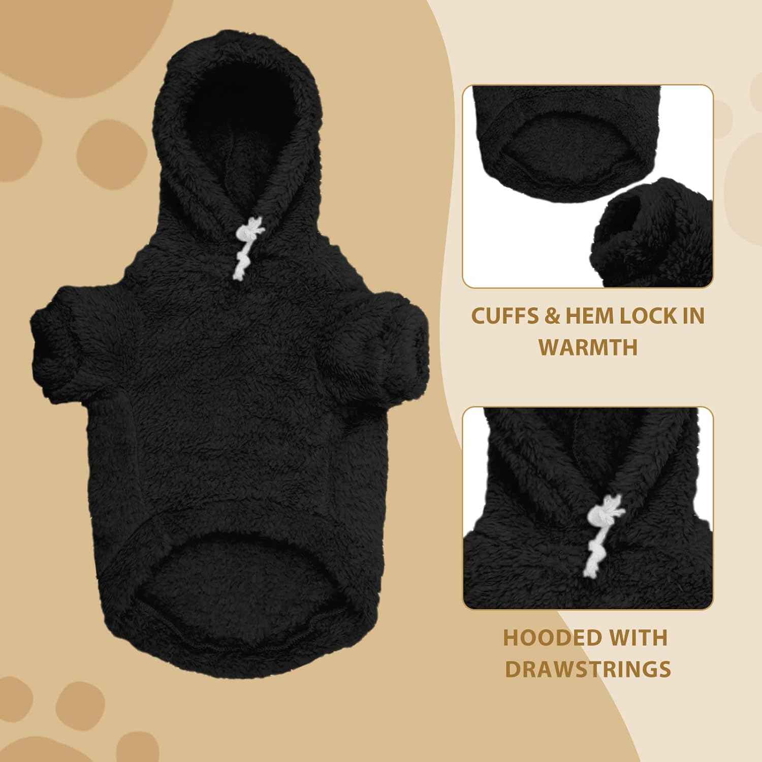 Fuzzy Dog Sweaters for Medium Dogs Dog Hoodie Sweater Clothes Warm Soft Cozy Pet Coats Hooded Sweatshirt Medium Pet Hoodie(Black-M)