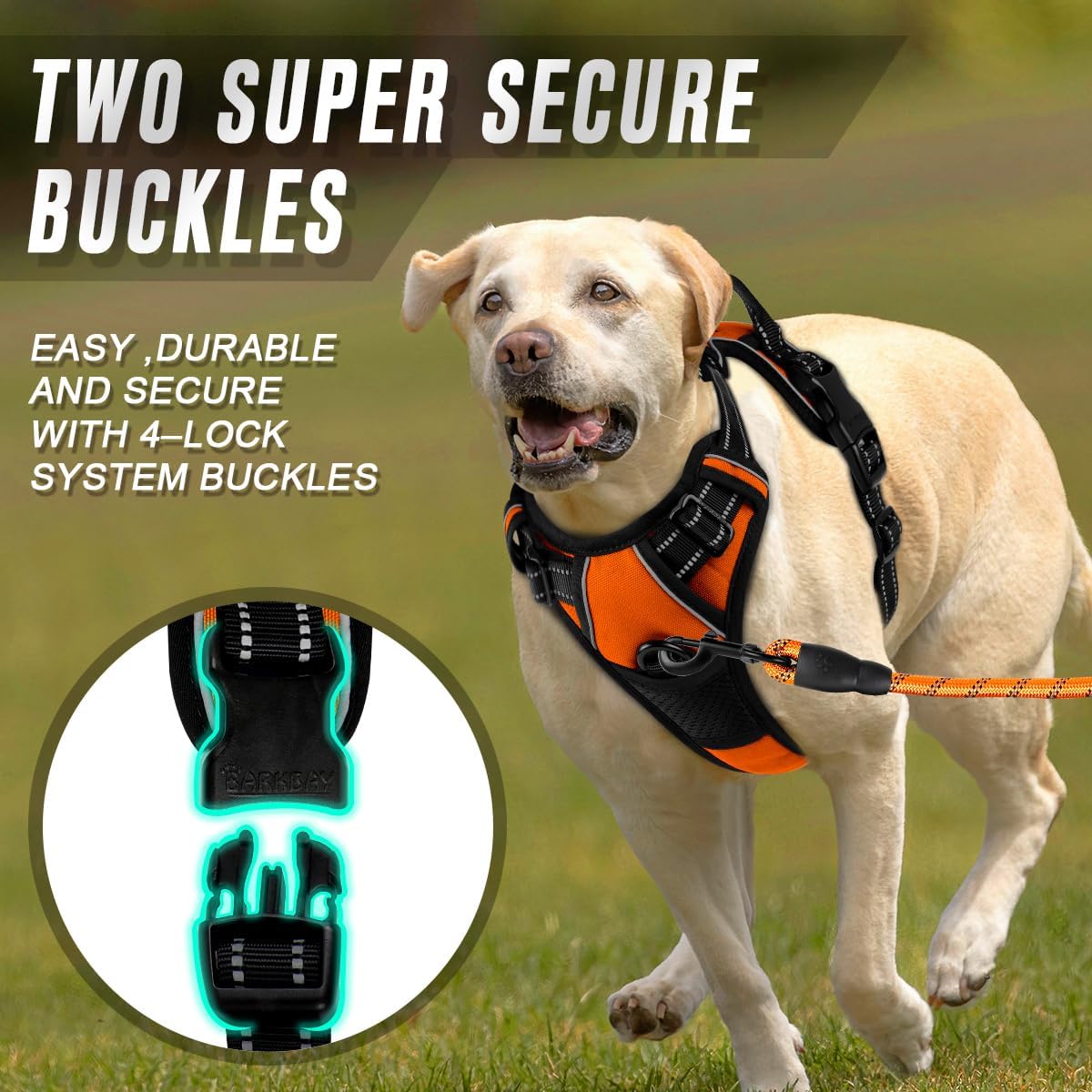 BARKBAY No Pull Dog Harness Front Clip Heavy Duty Reflective Easy Control Handle for Large Dog Walking(Orange,S)