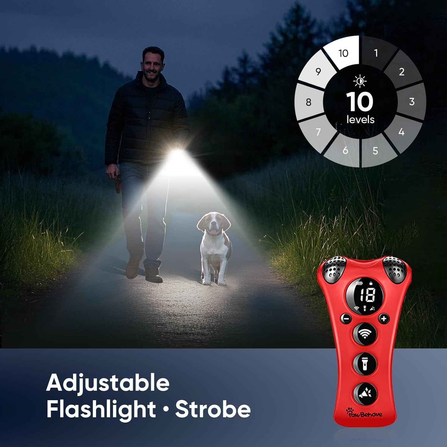 Ultrasonic Dog Bark Deterrent Device –10-Level Adjustable Anti Barking Trainer with Flashlight, Strobe, E-Clicker(18 Whistle Sounds)–No Shock, Collar-Free Dog Behavior Correction Devices
