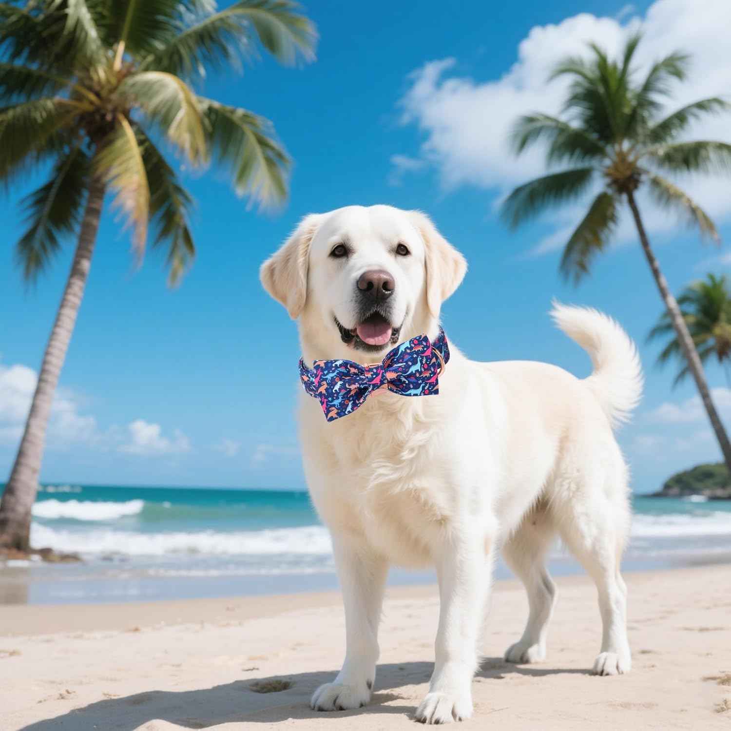 Unique style paws Cartoon Dog Collar with Bow Spring Summer Collar with Flower Dinosaur Park for Small Medium Large Boys Girls Dogs