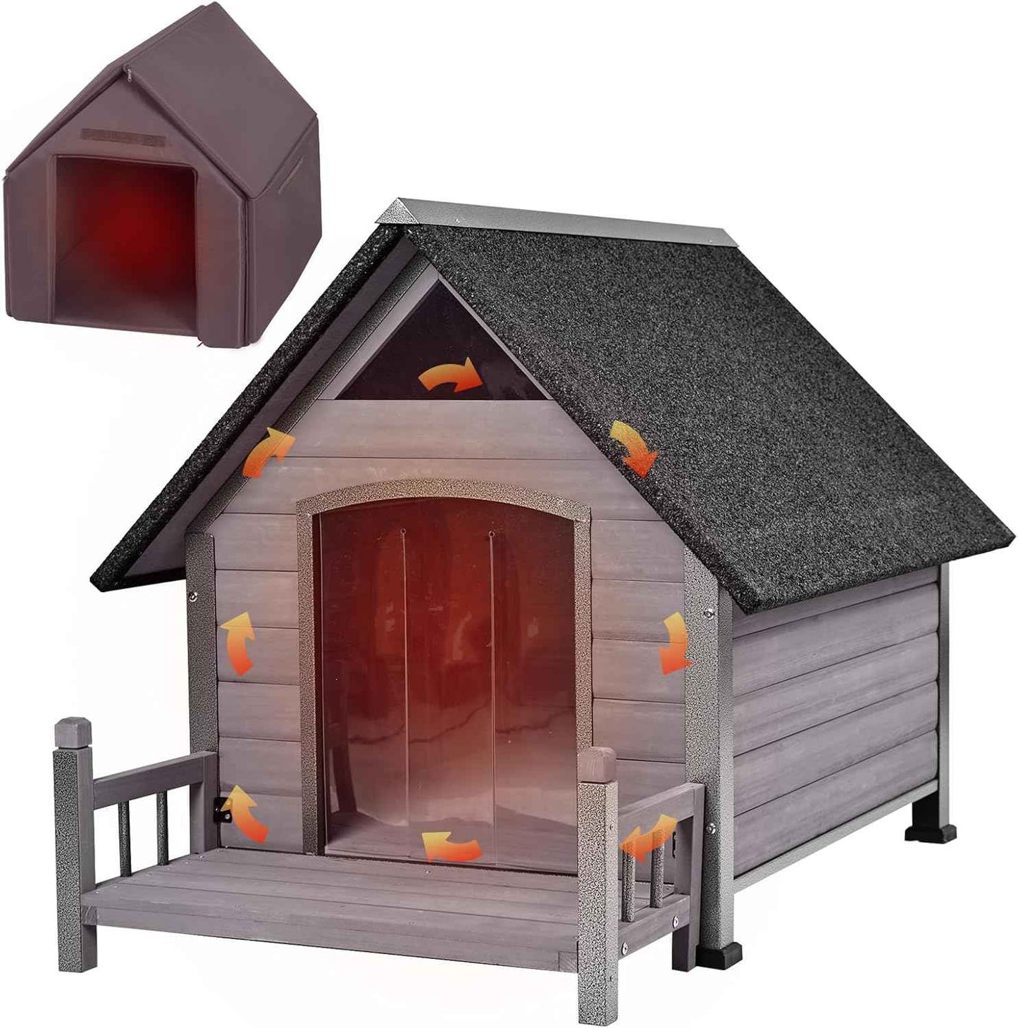 Dog House Outdoor with Insulated Liner, Winter Dog Kennel for Small Mediun Dogs with Anti-Biting Metal Iron Frame, Heated Dog House 100% Insulated
