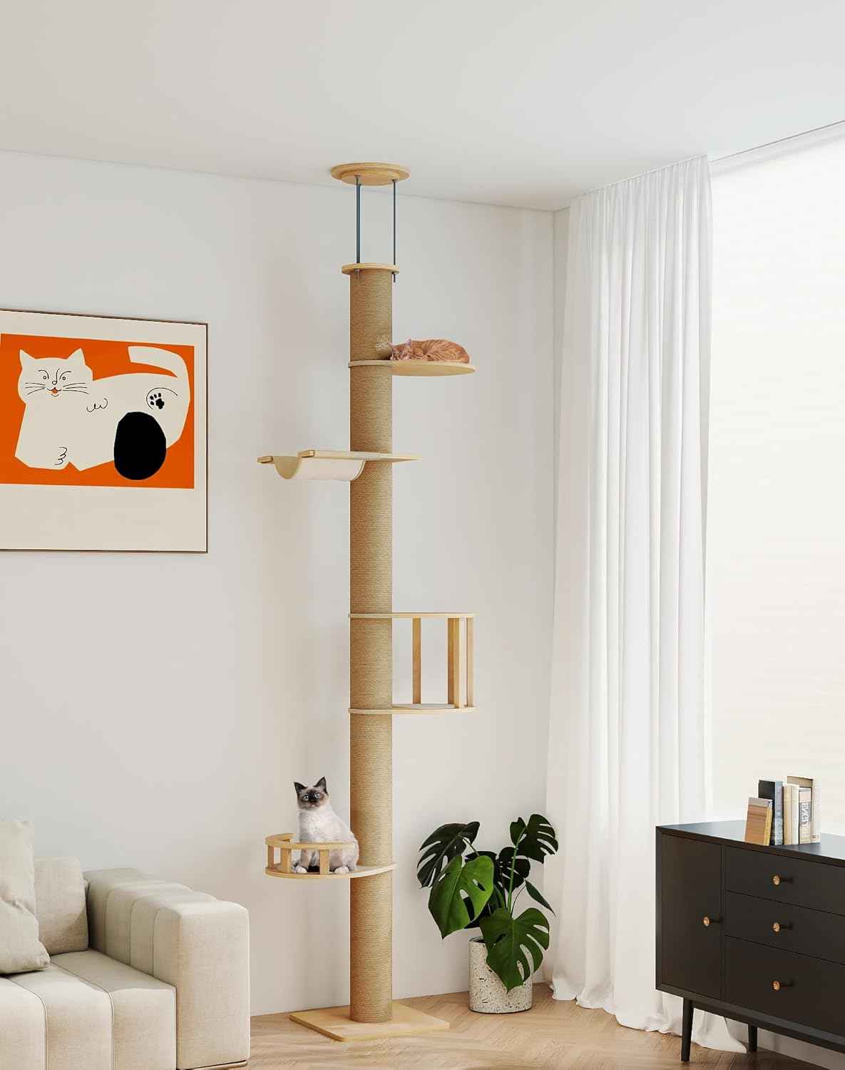 COZIWOW Floor to Ceiling Cat Tree, Tall Cat Tower with Lots of Scratching Posts, Designed for Large Cats, Indoor Cat Furniture Suitable for All Cat Sizes
