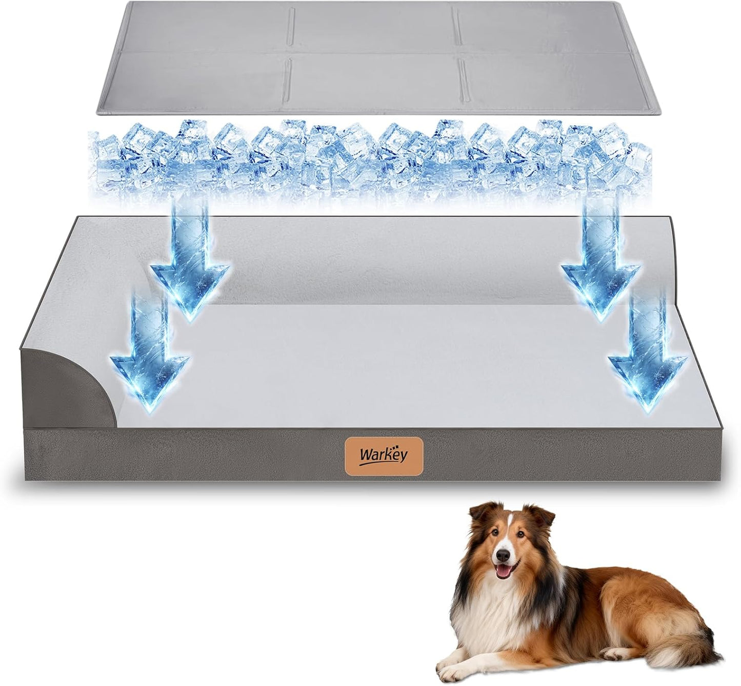Cooling Dog Bed for Large Dogs, Orthopedic Dog Bed with Cooling Gel Mat, Removable Washable Cover, Waterproof Lining, Non-Slip Bottom, Summer Pet Bed for Sleeping, Size:40"*32"*8"
