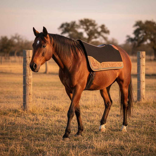 28" x 28" Contoured Wool Blend Felt Horse Saddle Pad, Shock Absorbing Western Saddle Pad for Protection, Durable Equine Supplies
