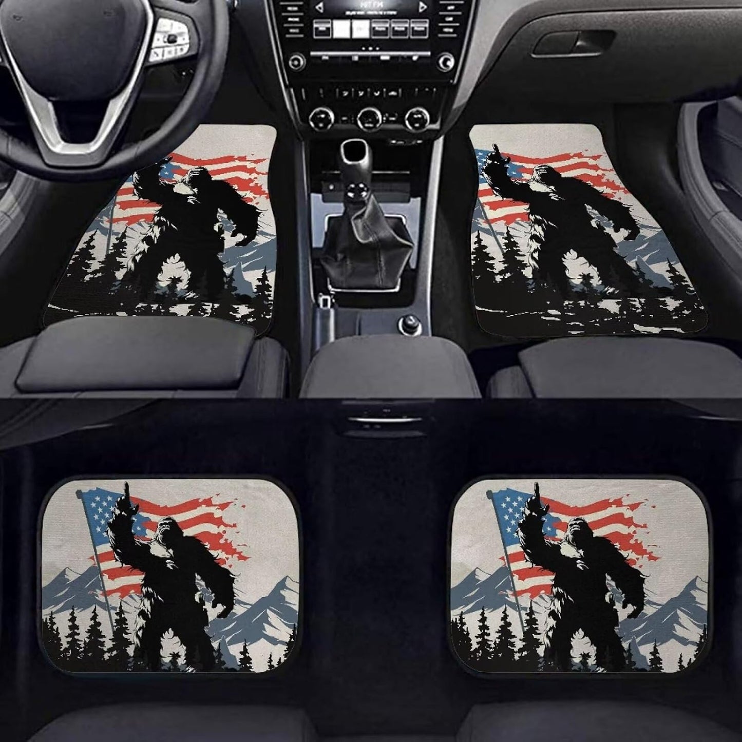 American Flag Car Floor Mats Set of 4 Pcs Bigfoot Carpet with Rubber Backing,Universal Heavy Duty Material Nonslip Auto Floor Liner Decor for Men