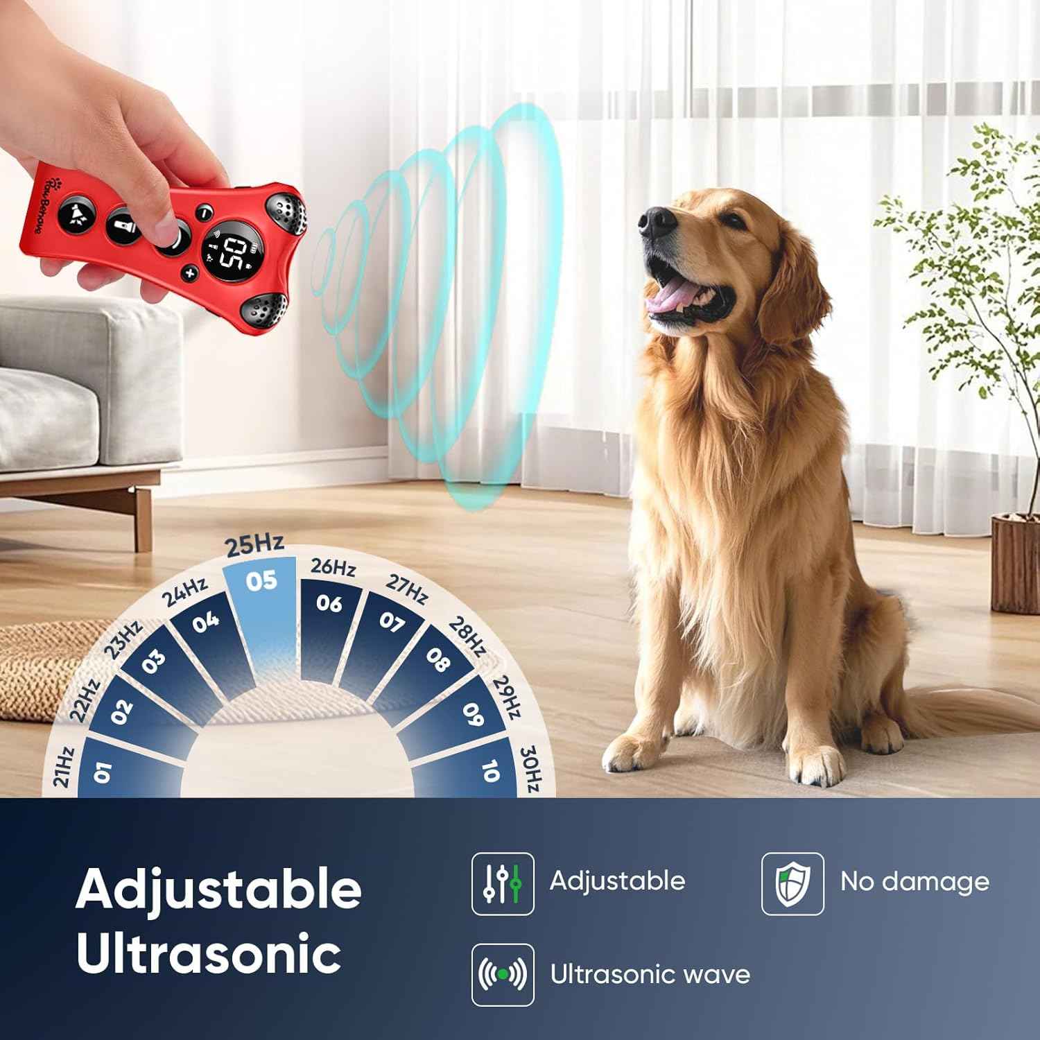Ultrasonic Dog Bark Deterrent Device –10-Level Adjustable Anti Barking Trainer with Flashlight, Strobe, E-Clicker(18 Whistle Sounds)–No Shock, Collar-Free Dog Behavior Correction Devices