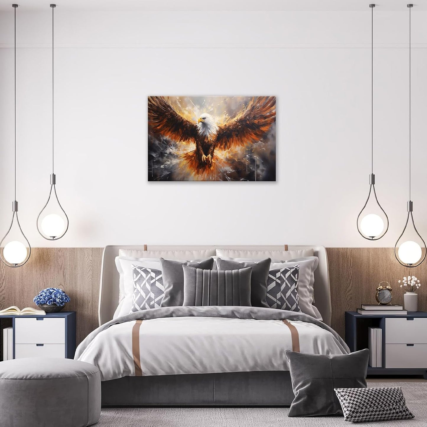 Bald Eagle Animal Large Canvas Flying Bird Wildlife Oversize Wall Art Living Room Big Wings Kitchen Pictures Framed Prints Aesthetics Wall Decor Painting Artwork for Bedroom Dining Office Home 24"x16"