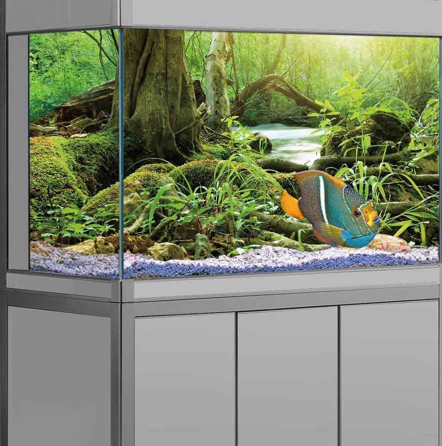 36X18IN Natural Green Forest Tree Background Reptile Habitat Terrarium Background, Tropical Forest Decor Aquarium Background, with 10 EVA Double-Sided