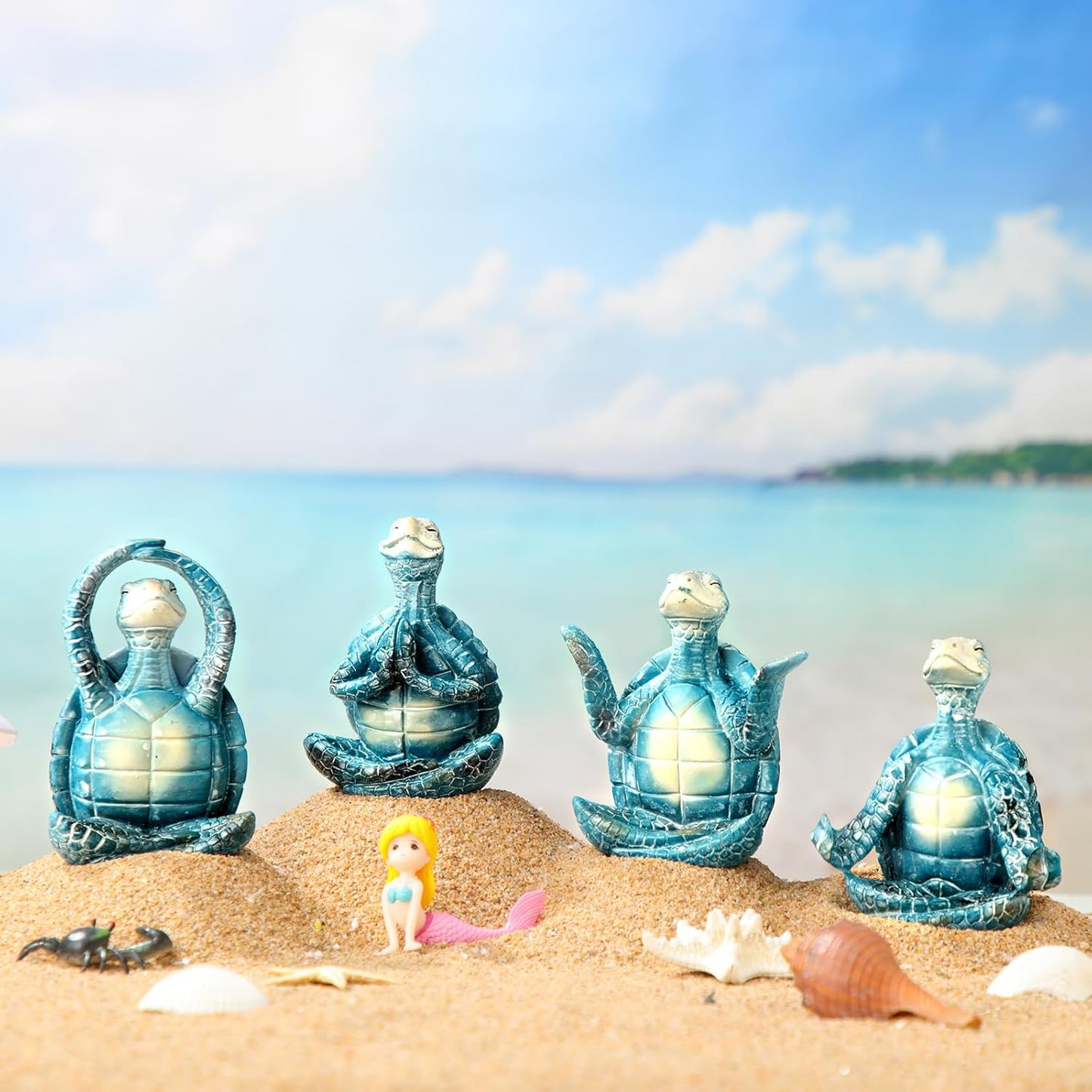Briwooody 4 Pcs Sea Turtle Meditation Yoga Decor Office Beach Zen Room Decor Sea Turtles Yoga Figurines Coastal Ocean Beachy Bathroom Turtle Gifts for Women Yogis Home Office Decorations(Fashion)