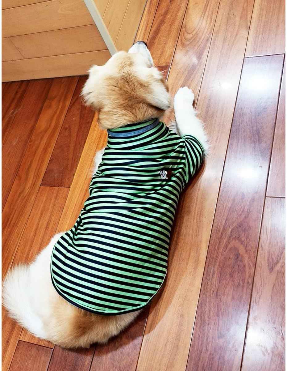 Turtleneck Dog Shirts for Large Dogs, Striped T-Shirt Comfy Stretchy Shirt Puppy Sweater Warm Costumes Pet Pullover Clothes for Big Breeds (Green Striped, 5X-Large)