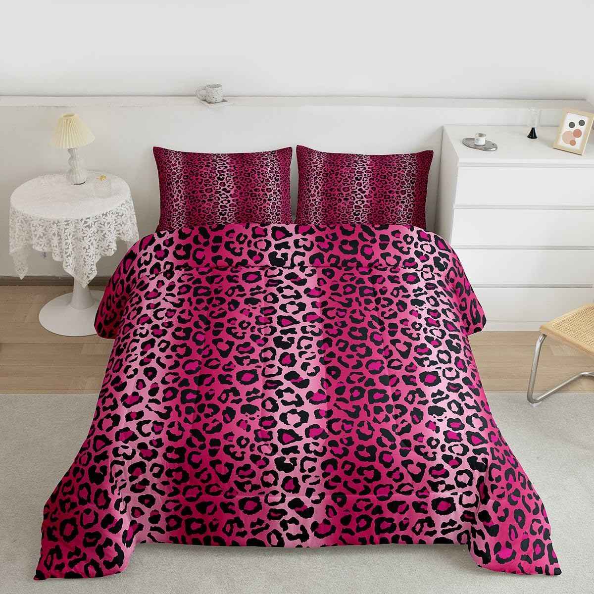 Leopard Print Comforter Women Cheetah Print Comforter Set For Kids Girls Pink Red Black Sexy Luxury Bedding Set Ultra Soft Decor Africa Animal Wildlife Duvet Set Reversible Twin Size Quilt Set