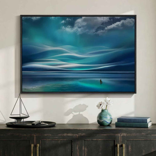 Black Framed Coastal Sailboat Canvas Wall Art, Teal Ocean Landscape Prints Paintings Artwork for Walls, Nautical Wall Decor for Bedroom, Dining Room, Bathroom, Office, Kitchen, Living Room 24x36 In