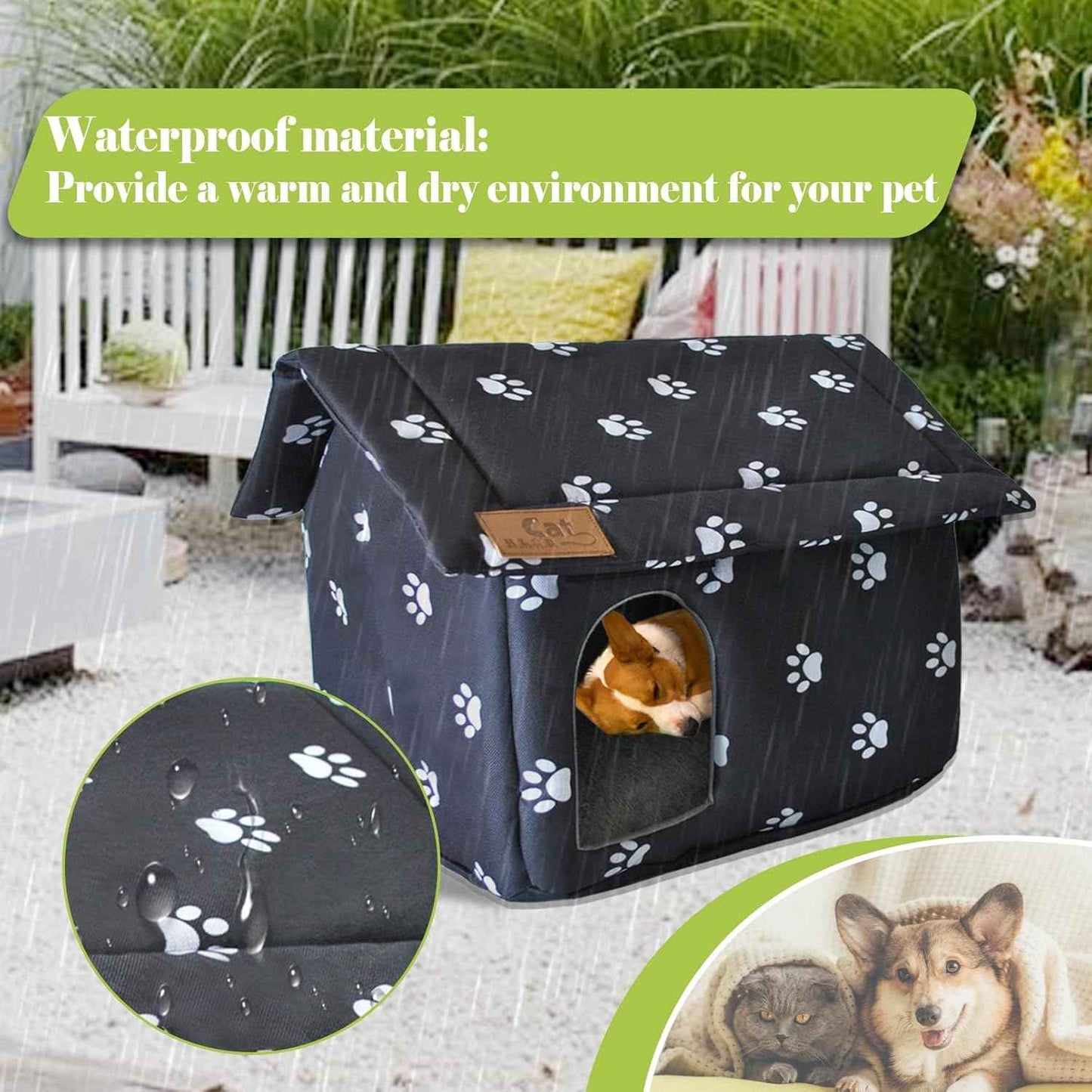 Cat House for Outdoor,Weatherproof Warm Feral Cats Shelter Outside/Indoor Collapsible Insulated Pet Houses Foldable Stray Cat Tent Cave for Kitty Puppy Small Animals Four Season(Black)