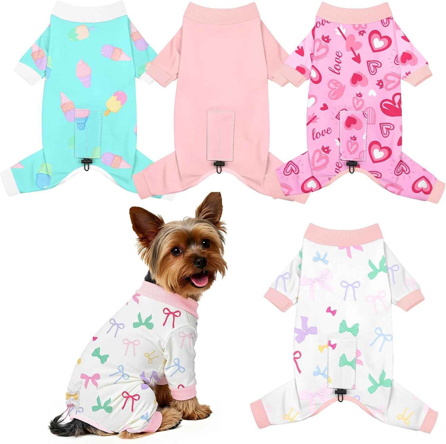 4 Pack Dog Pajamas Pet Costumes Dog Jammies Onesies Sweatshirt Adjustable Breathable Stretchy Clothes for Puppy Small Medium Large Dogs Girls Boys,S
