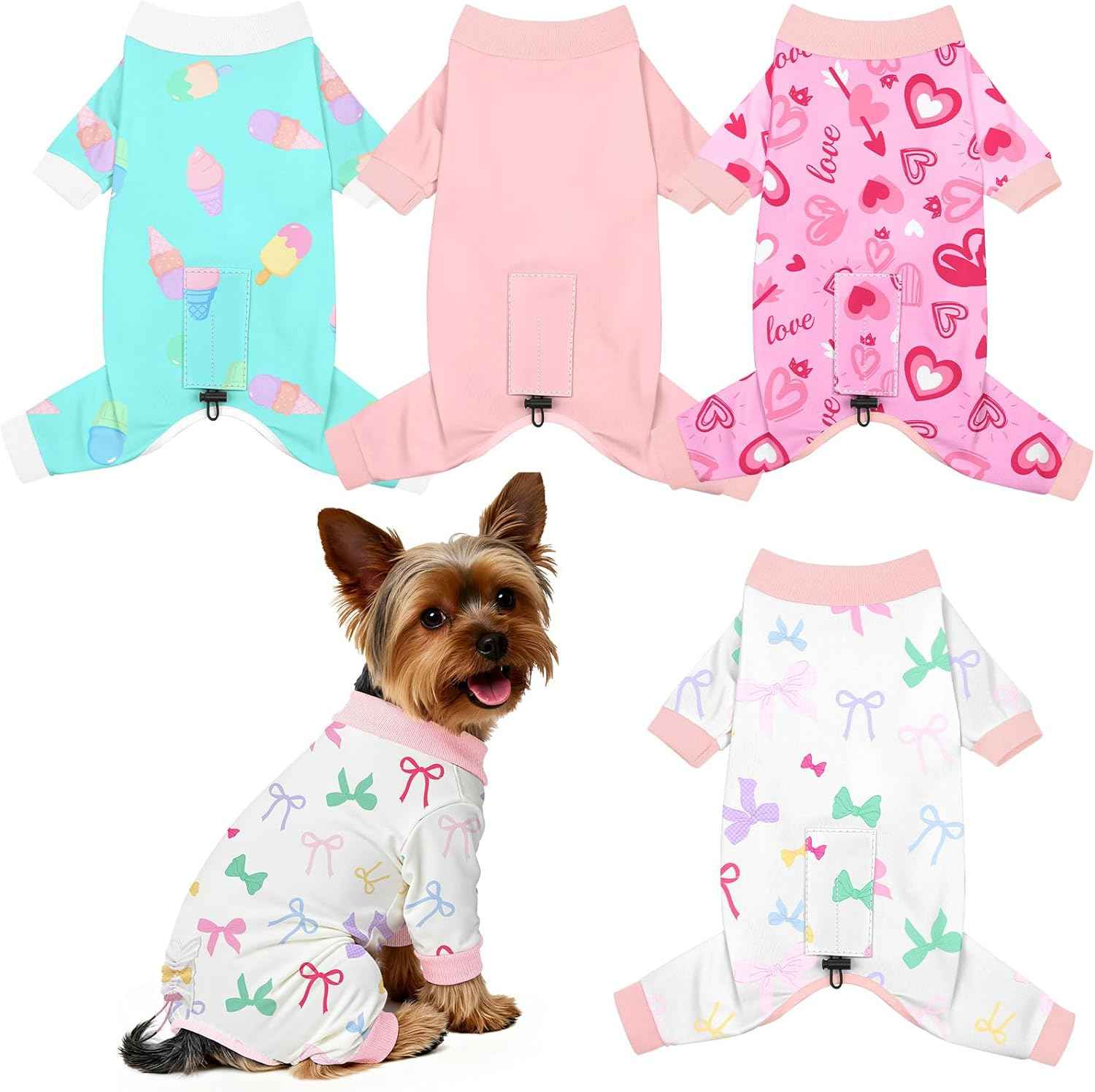 4 Pack Dog Pajamas Pet Costumes Dog Jammies Onesies Sweatshirt Adjustable Breathable Stretchy Clothes for Puppy Small Medium Large Dogs Girls Boys,S