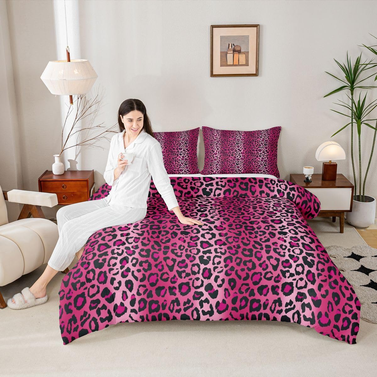 Leopard Print Comforter Women Cheetah Print Comforter Set For Kids Girls Pink Red Black Sexy Luxury Bedding Set Ultra Soft Decor Africa Animal Wildlife Duvet Set Reversible Twin Size Quilt Set