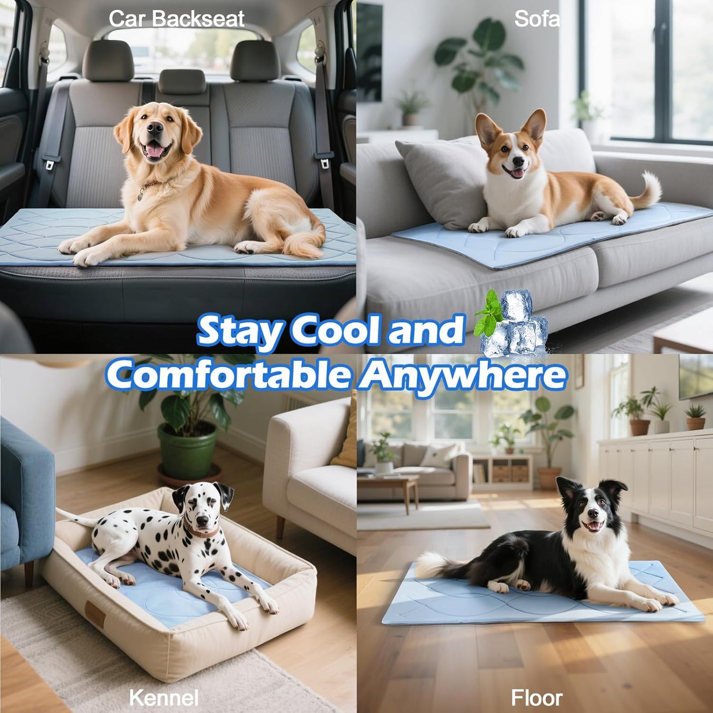 Dog Cooling Mat, 48'' × 28'' Large, Q-Max>0.4 Self-Cooling Mat for Dog Reversible (Cool & Warm), Double-Sided Pet Cool Pads for Summer, Crate, Kennel, Machine Washable, Non-Gel, Blue+Grey