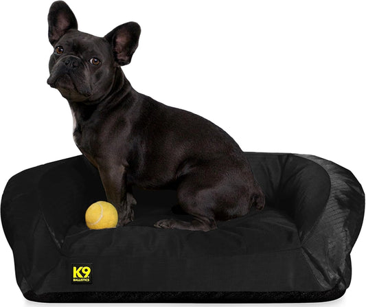 K9 Ballistics Tough Orthopedic Small Bolster Dog Bed - Washable, Durable and Water Resistant Dog Bed - Made for (S) Small Dogs, 24"x18", Obsidian Black