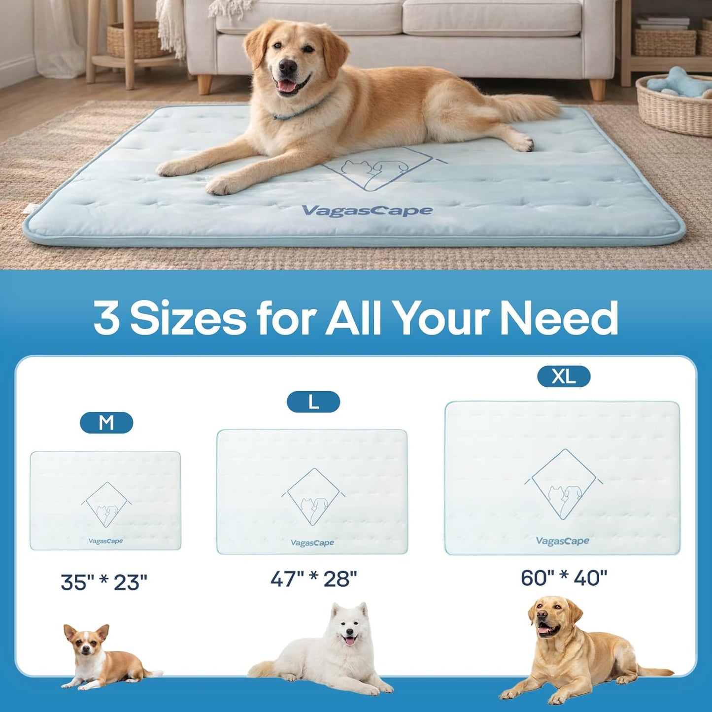 Vagascape Dog Cooling Mat 3.0 Double-Sided Usable, Thick Durable Pet Cooling Mat for Extra Large Pet, 35" x 23" Washable Cooling Mat for Dog Outdoor and Indoor