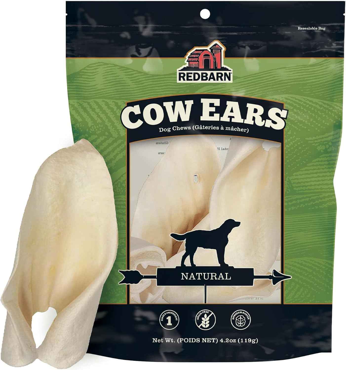 Redbarn Premium Cow Ears 4.2 Ounce 100% Natural Single-Ingredient Dog Chews - Rawhide Free Long Lasting Treats for Small to Large Dogs, Highly Digestible Dental Care Chew