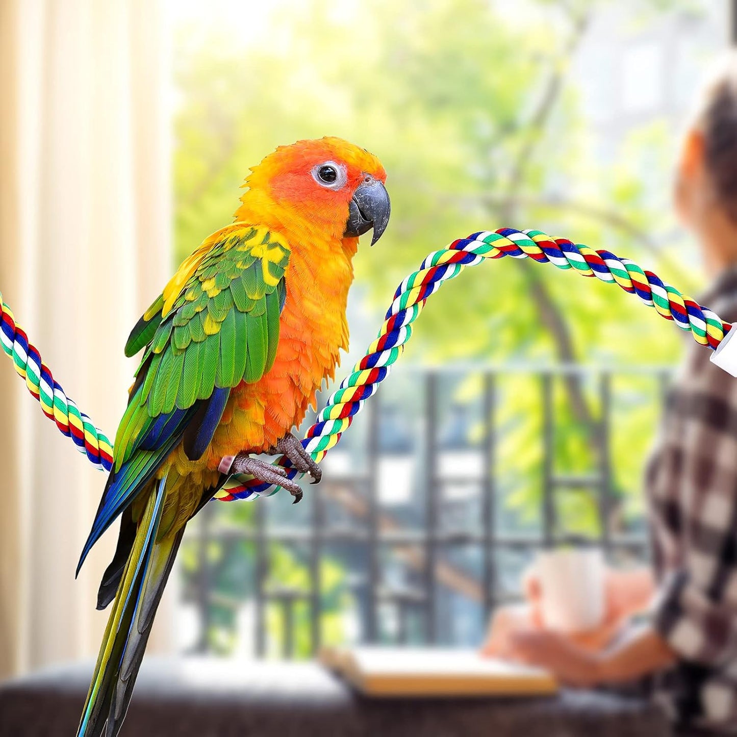 Weewooday 2 Pcs Bird Rope Perches Climbing Rope Bird Cage Accessories for Parrots, Parakeets, Cockatiels, Conures(31.5 Inch)