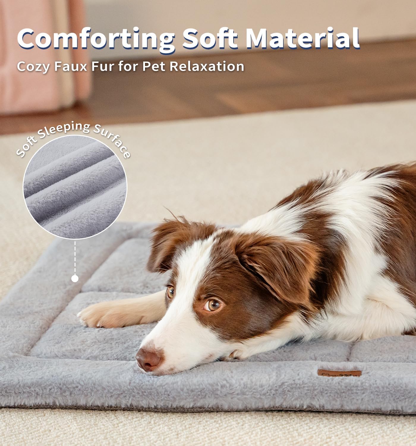 Made4Pets Dog Crate Pad Bed for Large Dogs, Washable & Reversible, Anti-Slip Kennel Mat for Cozy Sleeping, Soft Fluffy Dog Bed for Indoor & Outdoor Use, 36"x27", Gray