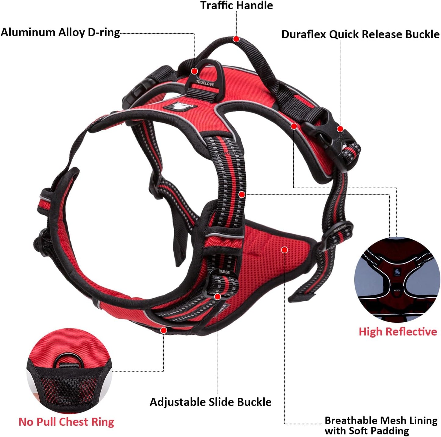 TRUE LOVE Truelove Adjustable No-Pull Dog Harness Reflective Pup Vest Harnesses Comfortable Control Brilliant Colors TLH5651(Neon Yellow,M)