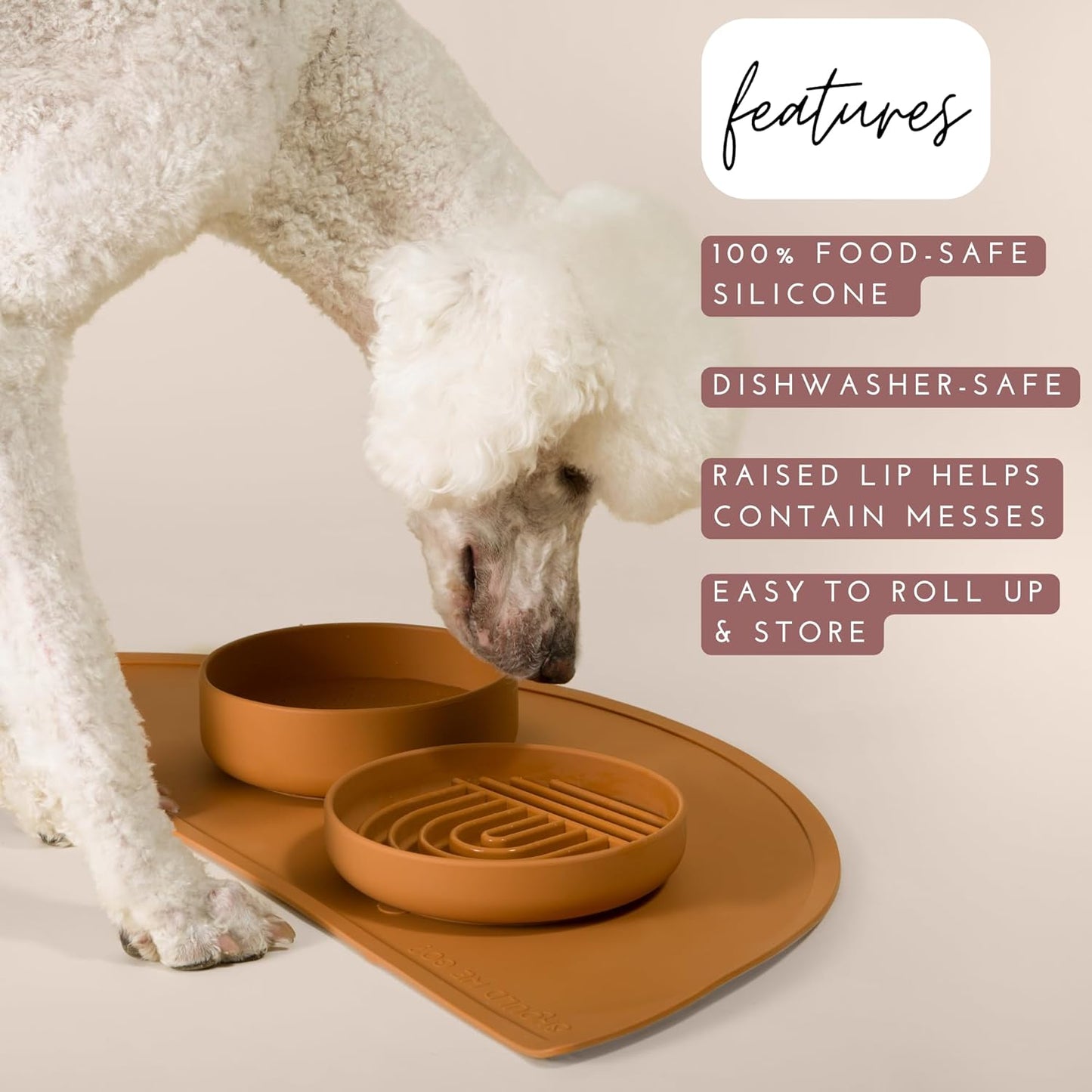 Waterproof Silicone Pet Food Mat - Non-Slip, Spill-Proof Feeding Mat for Floors, Raised Edge Design Easy-to-Clean Rubber Mat for Dog & Cat Bowls, 28" Across x 14" Deep, Large-Ocean Blue