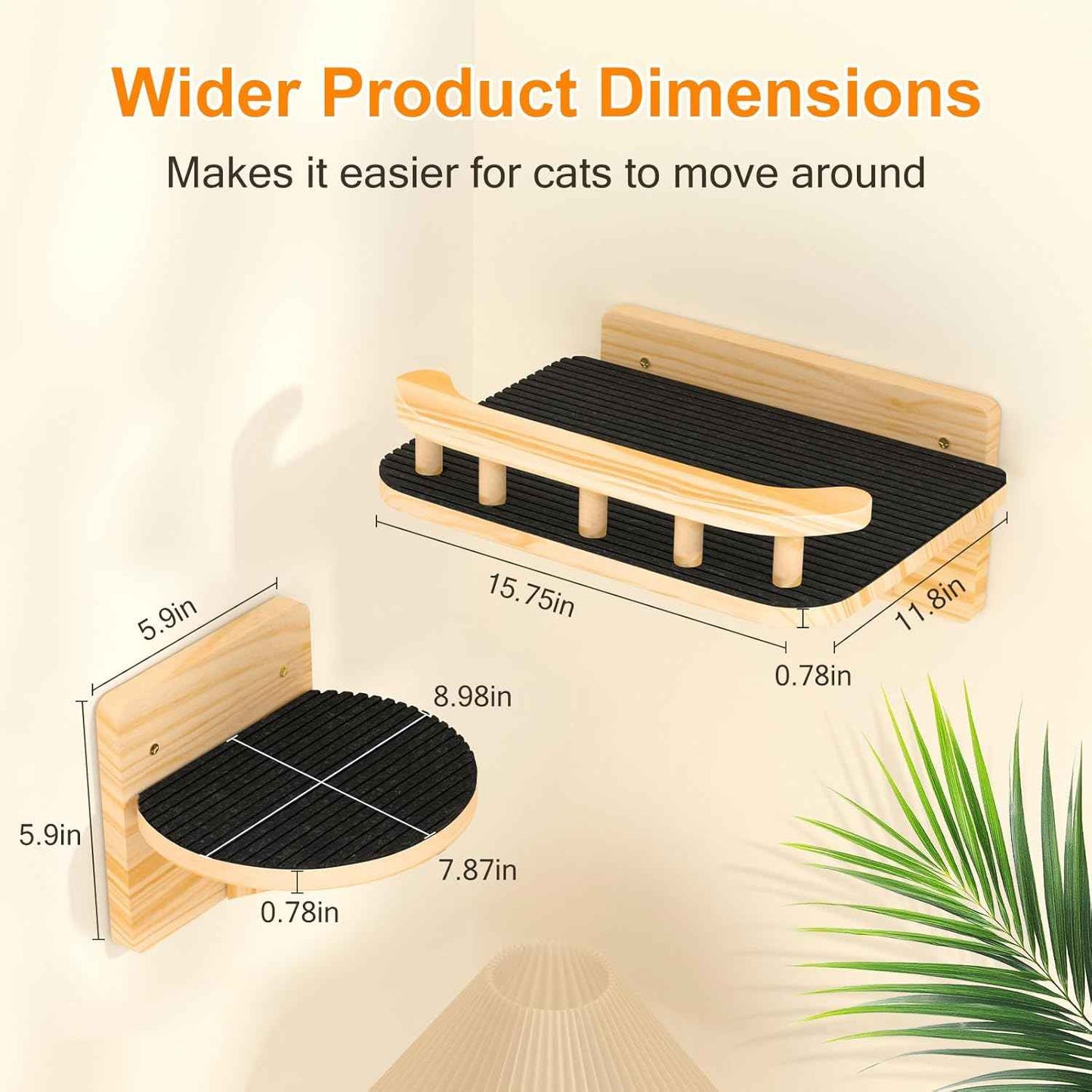XiaZ Cat Wall Shelves, Cat Wide Climber Shelf with 3 Perch Steps, Kitty Wall Mounted Wooden Furniture up to 25lbs, Durable Floating Cats Stairs for Indoor Sleeping, Playing, Climbing and Lounging