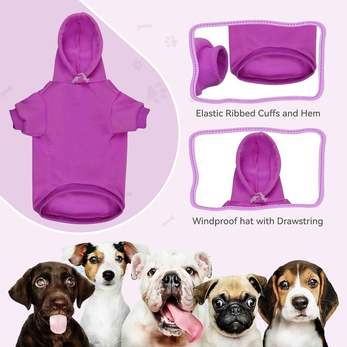 Dog Hoodie Dog Sweaters for Large Dogs Pet Sweater Solid Soft Brushed Fleece Pet Clothes Hoodie Sweatshirt with Pocket(Purple-XXL)
