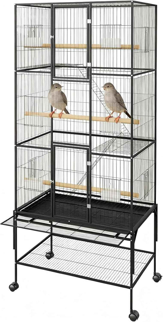 Extra Large Bird Cage, 69'' Metal Parrot Flight Cage with Storage Shelf & Pull-Out Tray for Mid-Sized Parrots Parakeets, Canaries, Finches, Cockatiels, Lovebirds