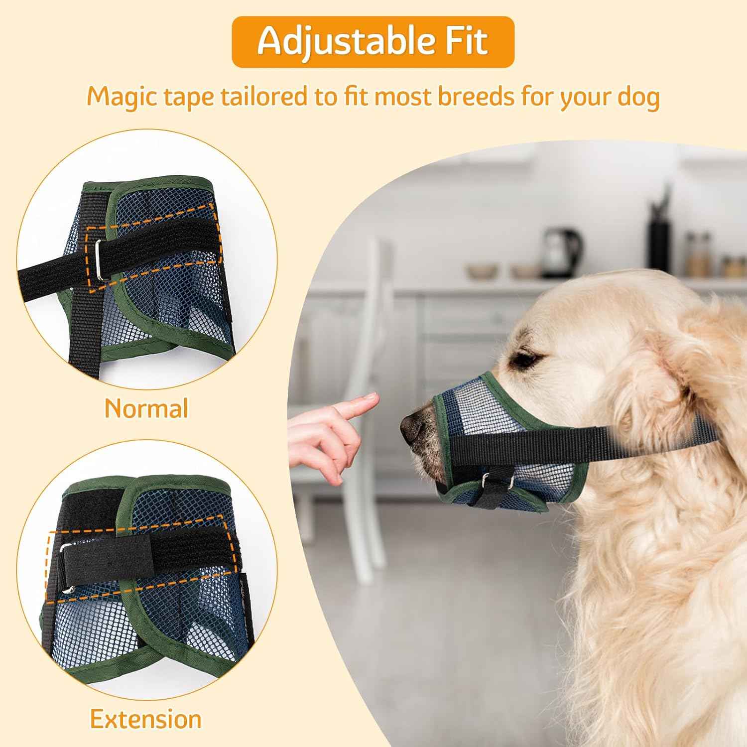 Coppthinktu Dog Muzzle - Soft Mesh Mouth Guard for Small, Medium, Large Dogs - Breathable, Adjustable Cover to Prevent Biting, Barking - Allows Panting, Drinking