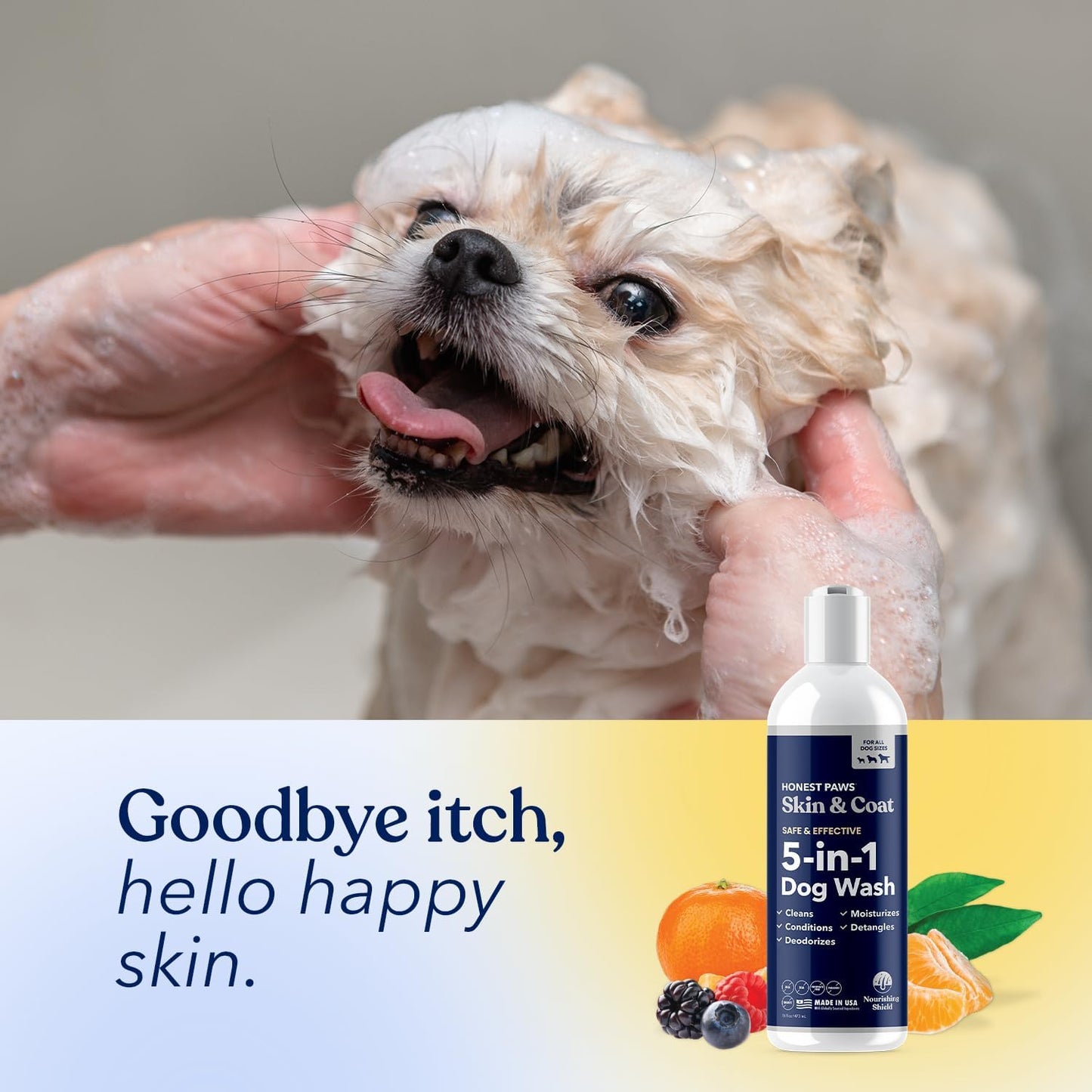 Honest Paws Dog Shampoo and Conditioner - Premium Dog Wash for Allergies and Dry, Itchy, Moisturizing for Sensitive Skin - Sulfate Free, Plant Based, All Natural -16 Fl Oz